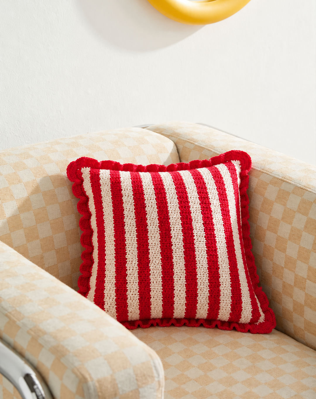 Red Striped Kroşe Kırlent